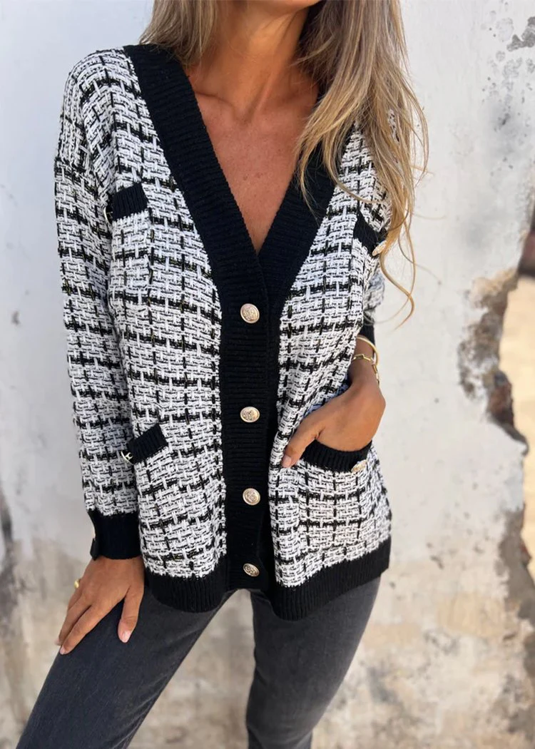 V-neck Single-breasted Plaid Cardigan Jacket